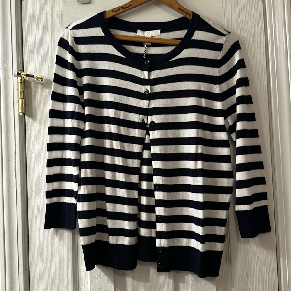 Nordstrom 1901 Navy and White Cardigan. Size Medium. Brand New.